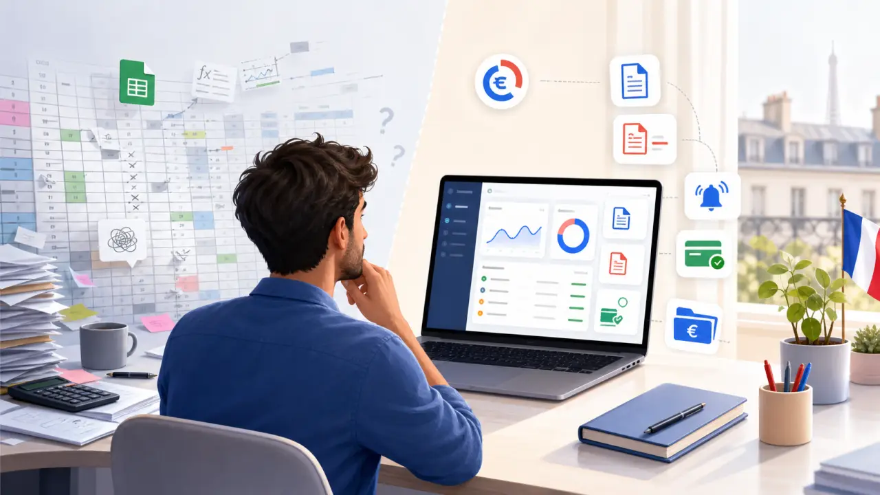 Freelance envoyant une facture depuis son ordinateur portable dans une illustration moderne
