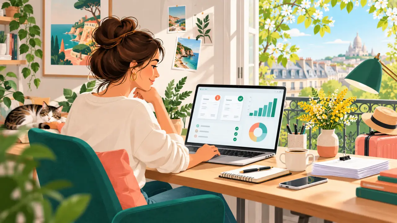 Freelance organisant ses factures avant les congés de printemps