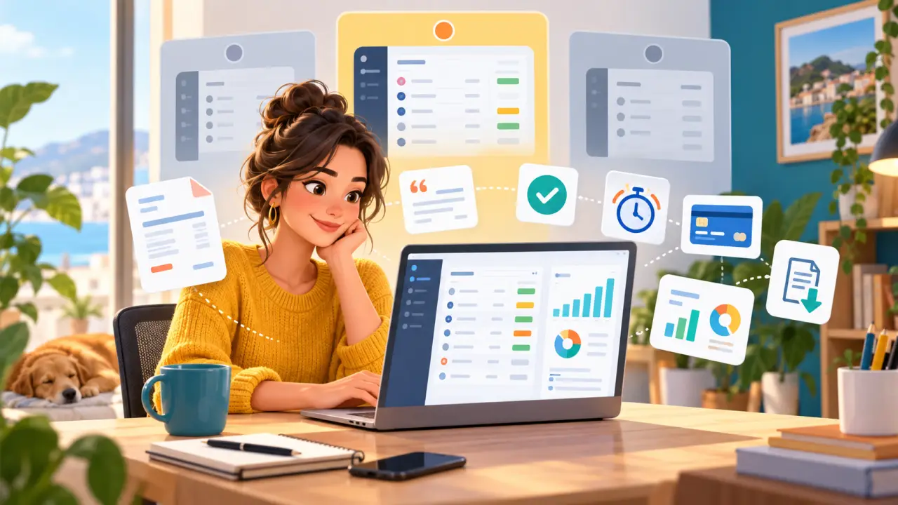 Freelance utilisant un logiciel de facturation sur son ordinateur portable