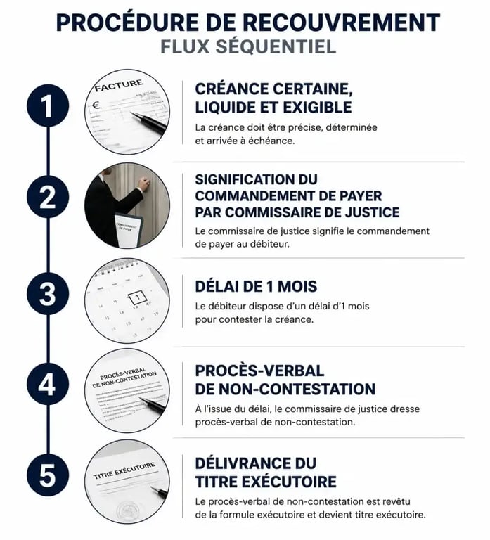 Infographie du processus de la procédure simplifiée de recouvrement des créances commerciales incontestées