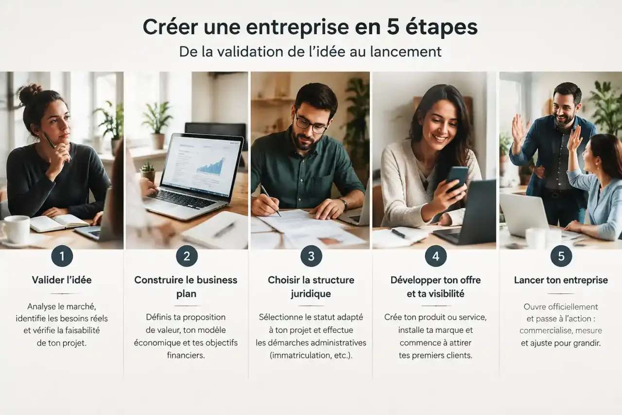 Créer une entreprise en 5 étapes, de la validation de l’idée au lancement