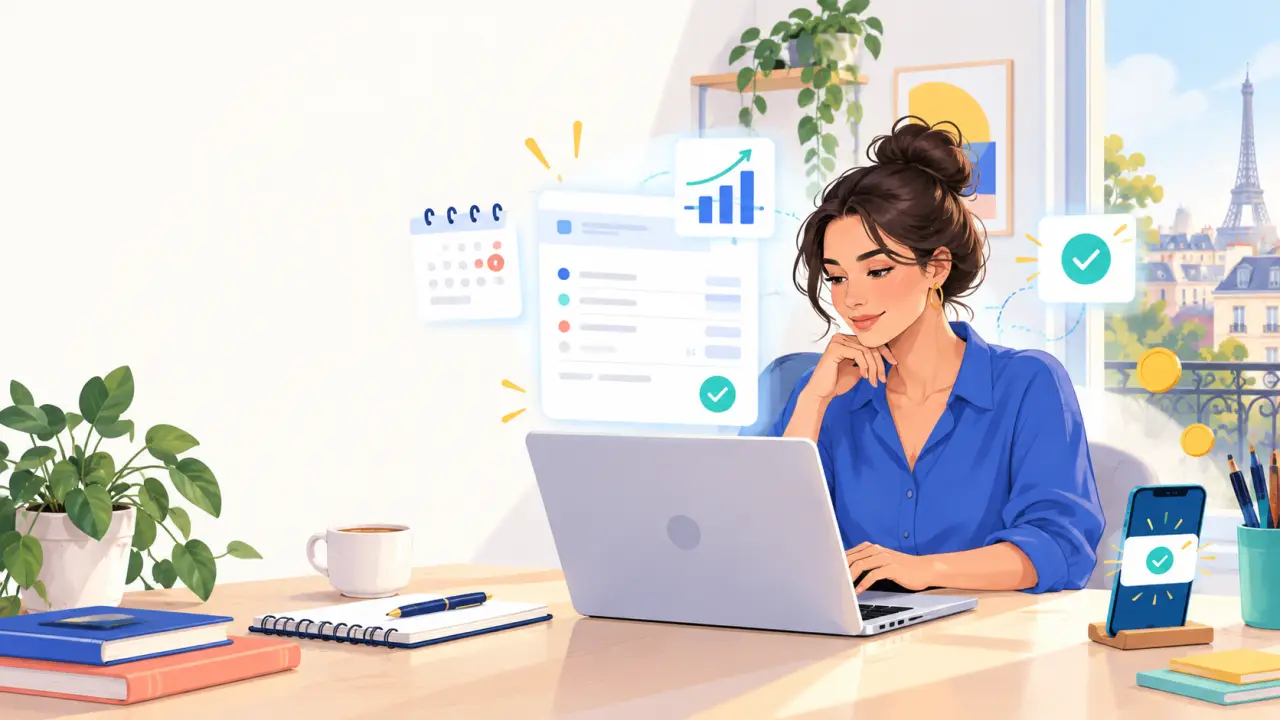 Freelance créant sa première facture depuis un ordinateur portable