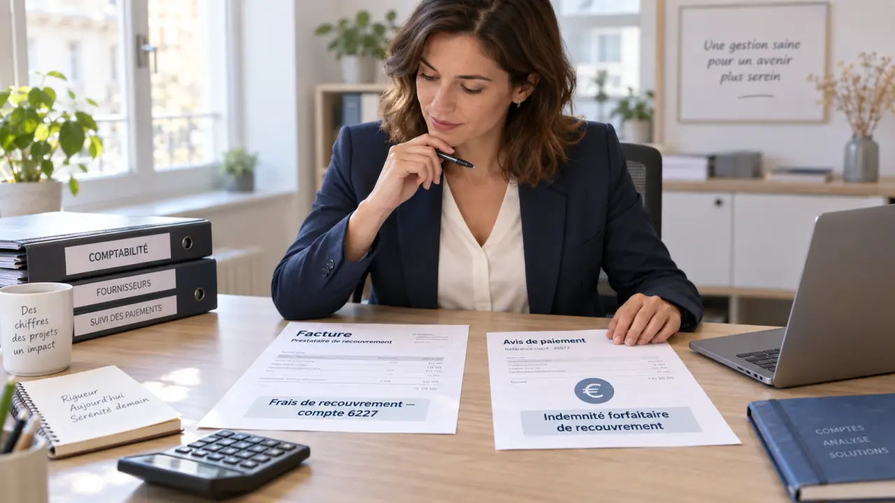Comptabiliser les frais de recouvrement : distinguer le compte 6227 de l’indemnité
