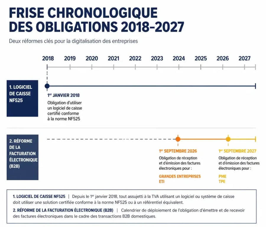 Calendrier de l'obligation logiciel de facturation électronique 2026-2027 par taille d'entreprise